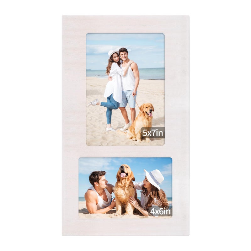 YESKAY 4x6 and 5x7 Collage Picture Frame - 2 Opening Picture Frames Rustic White Wood Frame with Real Glass Display 4 by 6 and 5 by 7 Photo Frames Wall Decor or Tabletop 1 Pack - Image 1