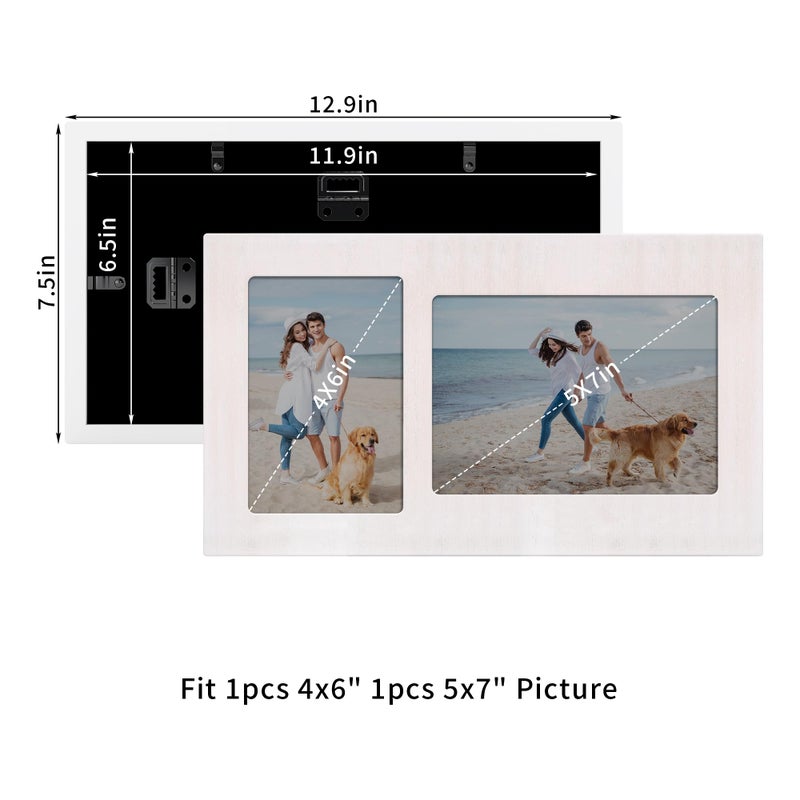 YESKAY 4x6 and 5x7 Collage Picture Frame - 2 Opening Picture Frames Rustic White Wood Frame with Real Glass Display 4 by 6 and 5 by 7 Photo Frames Wall Decor or Tabletop 1 Pack - Image 2