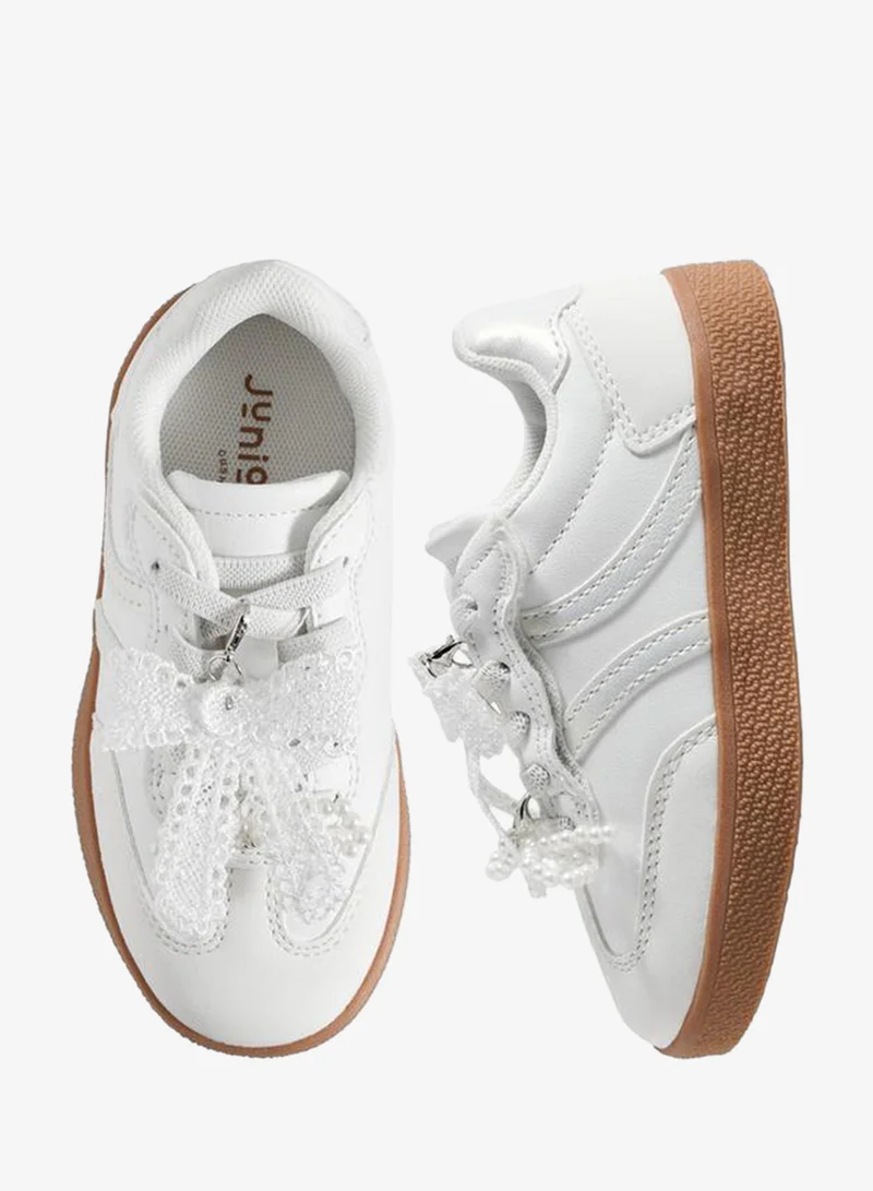 JUNIORS Girls Bow Embellished Lace-Up Sneakers