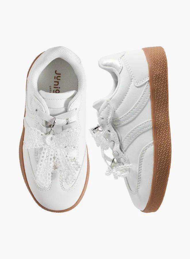 JUNIORS Girls Bow Embellished Lace-Up Sneakers