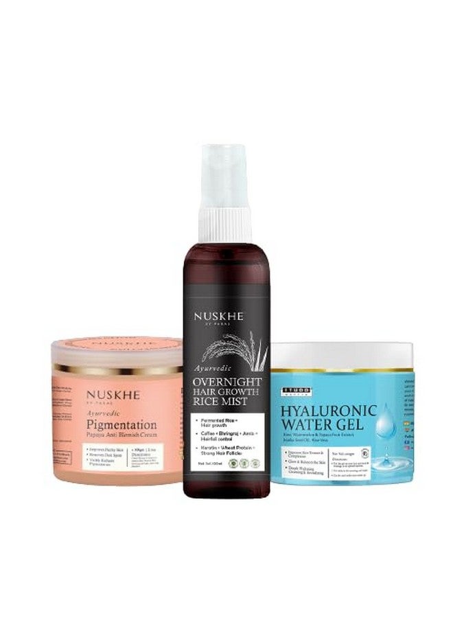 نوسكي باي باراس كريم جلو أب تريو لنمو الشعر أثناء الليل مع رذاذ الأرز والبابايا وجل الهيالورونيك 100 مل لكل منهما - Image 1