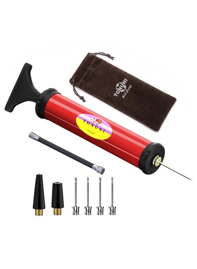 TONUNI Portable Air Pump,Ball Pump Inflator Kit with Needle,Nozzle, Extension Hose for Soccer Basketball Football Volleyball Water Polo Rugby Exercise Sports Ball Balloon Swim Inflatables (RED) - Image 1