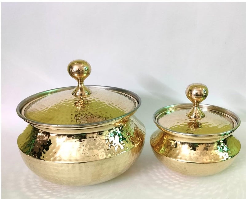 Tangerine وعاء طهي من اليوسفي، هاندي نحاسي، دجشي، باتيلا مع غطاء للطهي والتقديم - مجموعة (1.5 و 4 لتر) - Image 1