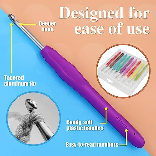 RangTeq 9pcs Crochet Hooks Set Aluminium Soft Grip Rubber Handle Needles Craft Yarn Sewing Tools (2mm/2.5mm/3mm/3.5mm/4mm/4.5mm/5mm /5.5mm/6mm) - Image 3