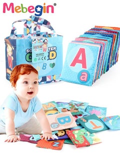 MEBEGIN 26Pcs Baby Soft Cloth Book Set with Storage Bag, Nontoxic Washable Baby Sensory Books, Baby Activity Crinkle Books with 26 Letters and Annimal Words, Hand-bag Sized Lightweight Soft Books, Sensory Interactive Toys, Early Education Toys for Infants  - Image 1