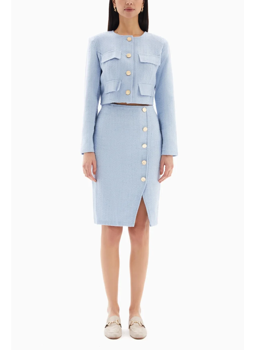 وي كرييت Sky Blue Buttons Set of Jacket and Skirt By WECRE8