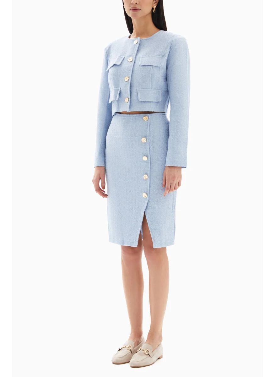 وي كرييت Sky Blue Buttons Set of Jacket and Skirt By WECRE8