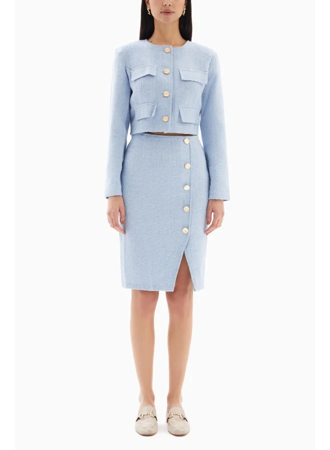 Wecre8 Sky Blue Buttons Set of Jacket and Skirt