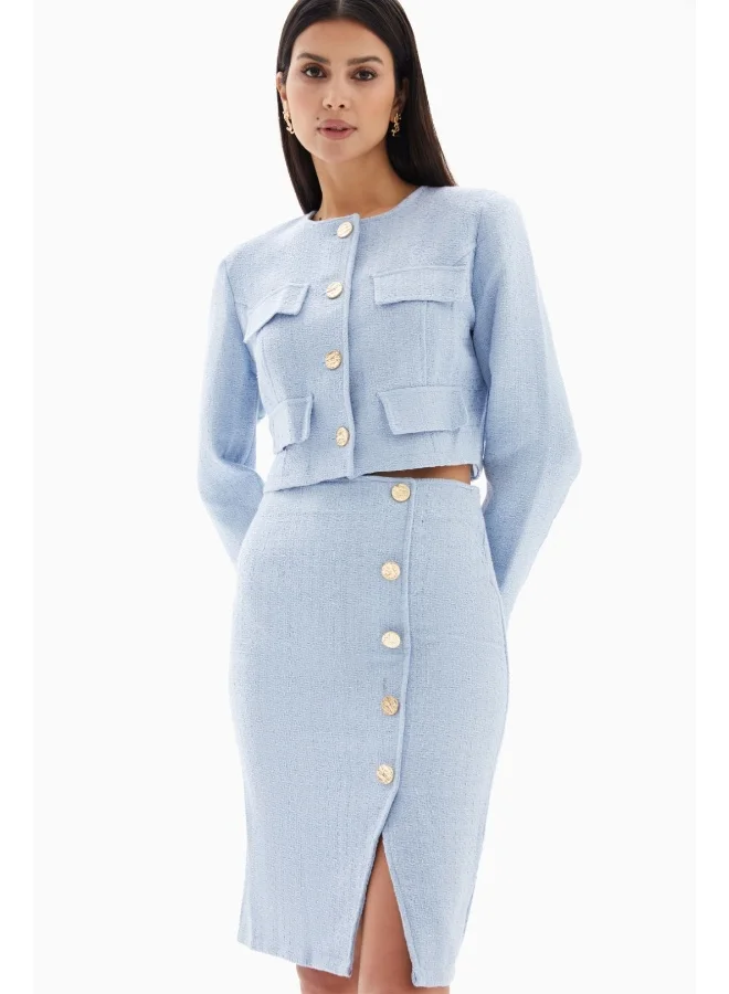 Wecre8 Sky Blue Buttons Set of Jacket and Skirt