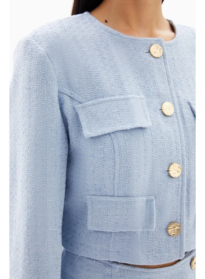 Wecre8 Sky Blue Buttons Set of Jacket and Skirt