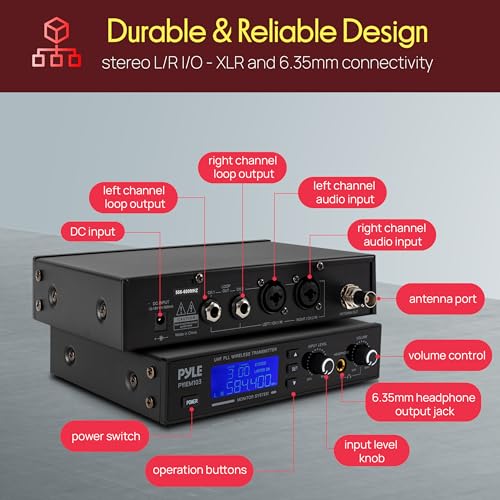 Pyle Wireless in-Ear Monitor System - Pro Metal IEM with Bodypack Receiver, 220 Frequencies, Stereo L&R Inputs, Mono Output, 164 ft Range, Passive Noise Cancelling for Stage, Studio, Live Performance - Image 5