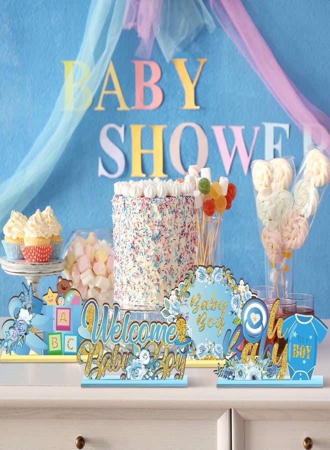 DoubleFill مجموعة دبل فيل المكونة من 6 قطع لتزيين طاولة حفل استقبال المولود الجديد باللون الأزرق، زينة خشبية لتحديد جنس المولود، مستلزمات حفلات استقبال المولود الجديد، مستلزمات حفلات عيد ميلاد الأولاد - Image 5