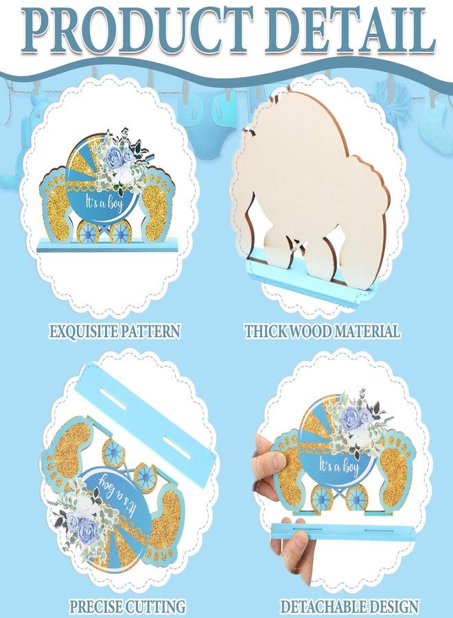 DoubleFill مجموعة دبل فيل المكونة من 6 قطع لتزيين طاولة حفل استقبال المولود الجديد باللون الأزرق، زينة خشبية لتحديد جنس المولود، مستلزمات حفلات استقبال المولود الجديد، مستلزمات حفلات عيد ميلاد الأولاد - Image 4