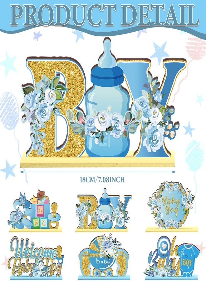 DoubleFill مجموعة دبل فيل المكونة من 6 قطع لتزيين طاولة حفل استقبال المولود الجديد باللون الأزرق، زينة خشبية لتحديد جنس المولود، مستلزمات حفلات استقبال المولود الجديد، مستلزمات حفلات عيد ميلاد الأولاد - Image 2
