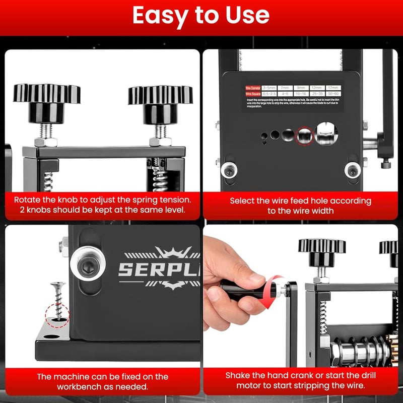 Serplex آلة تقشير الكابلات 6 في 1 مع يدوي/مطرقة كهربائية، أداة تقشير الأسلاك، 5 قنوات لأداة تقشير الكابلات بقطر 1-17 مم، أداة تقشير الكابلات الثابتة على الطاولة - Image 5