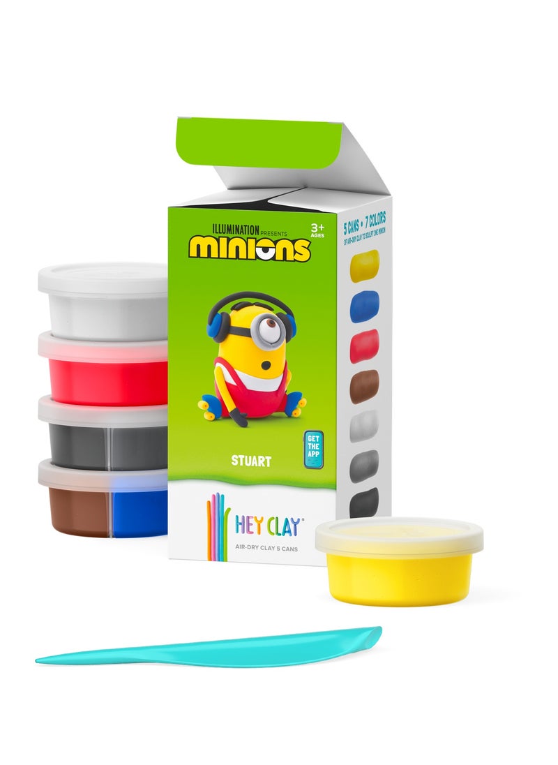 HEY CLAY - Minions Stuart Colourful modelling air-dry clay, 5 cans with fun interactive app for kids 3 years + - Image 1
