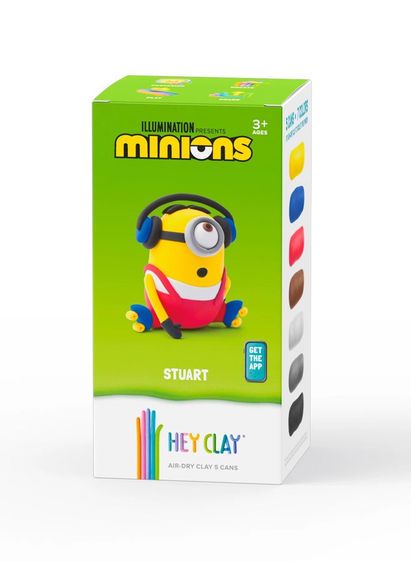 HEY CLAY - Minions Stuart Colourful modelling air-dry clay, 5 cans with fun interactive app for kids 3 years + - Image 1