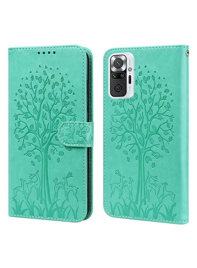 The Bros Case For Xiaomi Redmi Note 10 Pro / Note 10 Pro Max Tree & Deer Pattern Pressed Flip Leather Phone Case