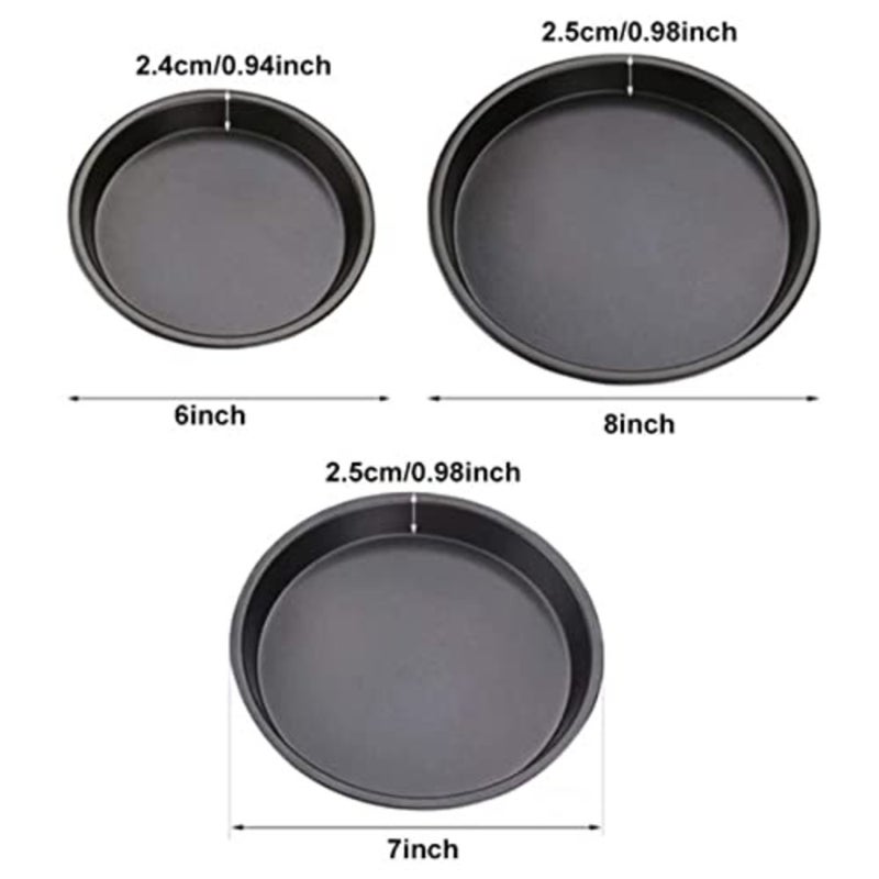 Round Pizza Tray, 3 Pcs Pizza Bakeware Set, Carbon Steel Non-Stick Coating for Oven Baking, Deep Dish Pie Pans, for Kitchen, Party, Commercial, Dishwasher Safe - Image 2