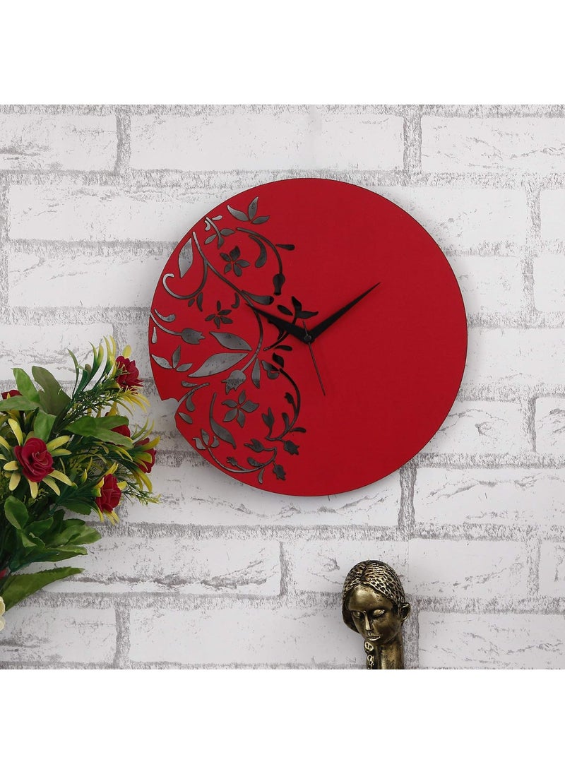Webelkart Webelkart Stylish Beautiful Wooden Round Wall Clock Without Glass (30 cm x 30 cm x 2.8 cm, Red)  - Image 1
