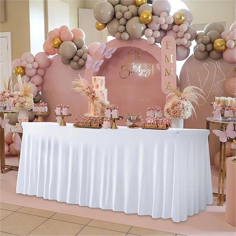 Table Skirt Rectangular Polyester Elastic Tablecloth Cover Wavy Table Skirt Wedding Banquet Birthday Party Table Decor(Black,6FT(183x76x76cm)) - Image 2