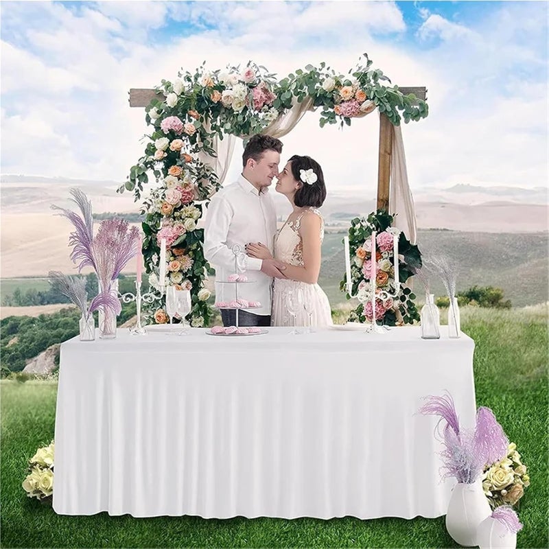 Table Skirt Rectangular Polyester Elastic Tablecloth Cover Wavy Table Skirt Wedding Banquet Birthday Party Table Decor(Black,6FT(183x76x76cm)) - Image 3