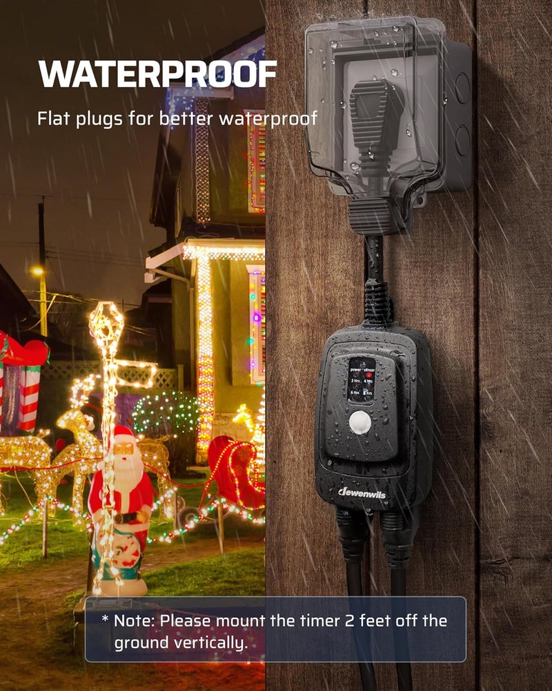 DEWENWILS Outdoor Timer Outlet Waterproof, Outdoor Timer for Lights, 100 ft Remote Control with 2 Grounded Electrical Outlets for Christmas, Household, 15A 1/2HP UL Listed - Image 5