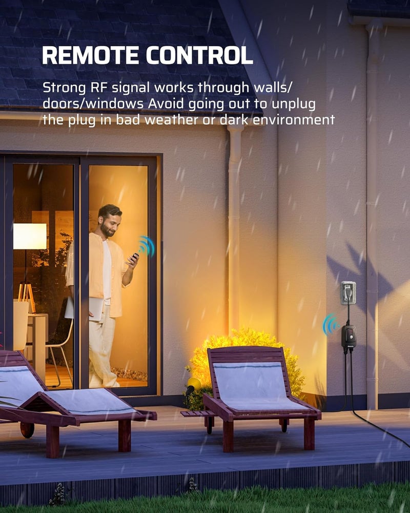 DEWENWILS Outdoor Timer Outlet Waterproof, Outdoor Timer for Lights, 100 ft Remote Control with 2 Grounded Electrical Outlets for Christmas, Household, 15A 1/2HP UL Listed - Image 4