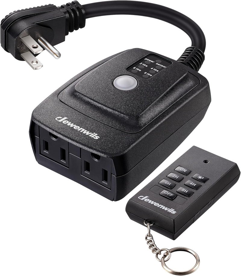DEWENWILS Outdoor Timer Outlet Waterproof, Outdoor Timer for Lights, 100 ft Remote Control with 2 Grounded Electrical Outlets for Christmas, Household, 15A 1/2HP UL Listed - Image 1