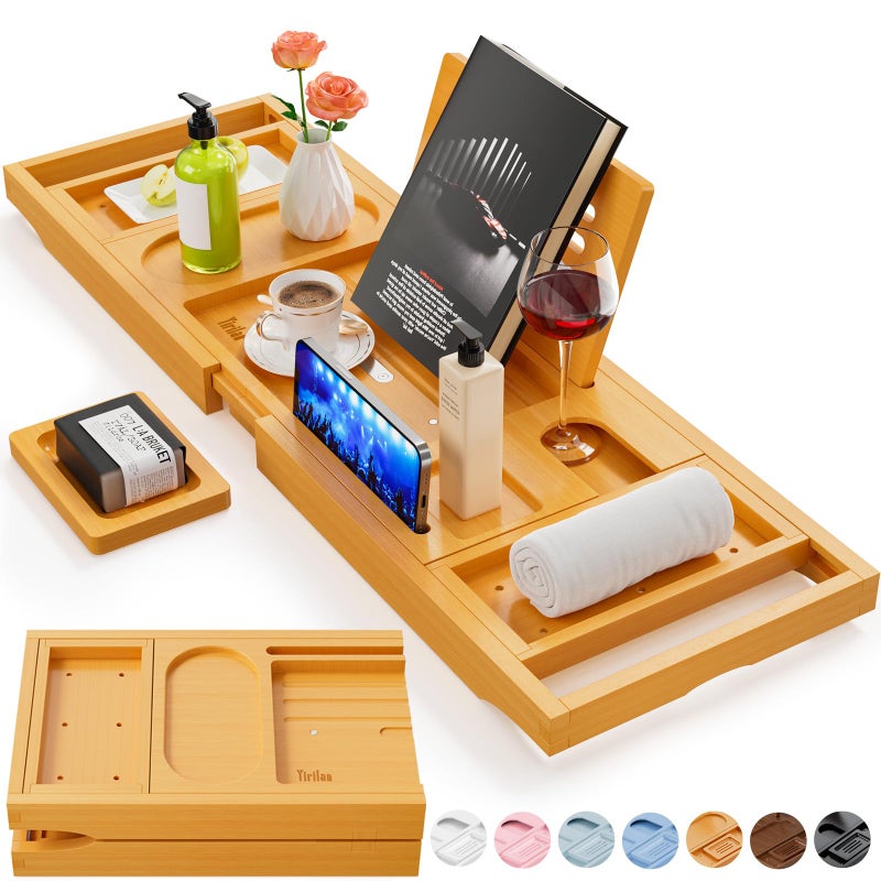 Yirilan Premium Bathtub Tray Caddy, Expandable Bath Tray, Unique House Warming Gifts, New Home, Anniversary and Wedding Gifts for Couple, Bridal Shower Gift for Women - Image 1