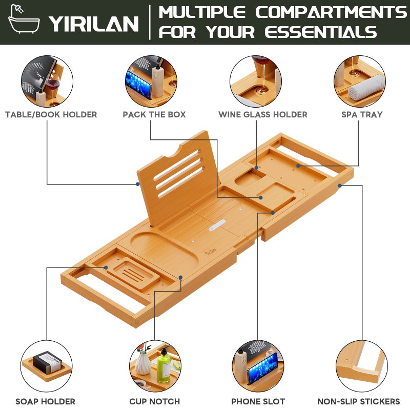 Yirilan Premium Bathtub Tray Caddy, Expandable Bath Tray, Unique House Warming Gifts, New Home, Anniversary and Wedding Gifts for Couple, Bridal Shower Gift for Women - Image 3