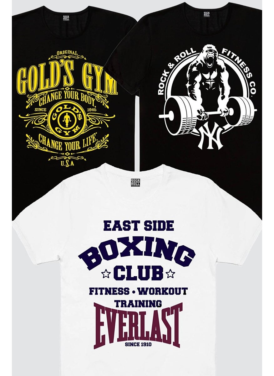 Rock&Roll Golds Gym, Gorilla Gym, Boxing Club White Men's 3-Piece Eco Package T-Shirt  - Image 1