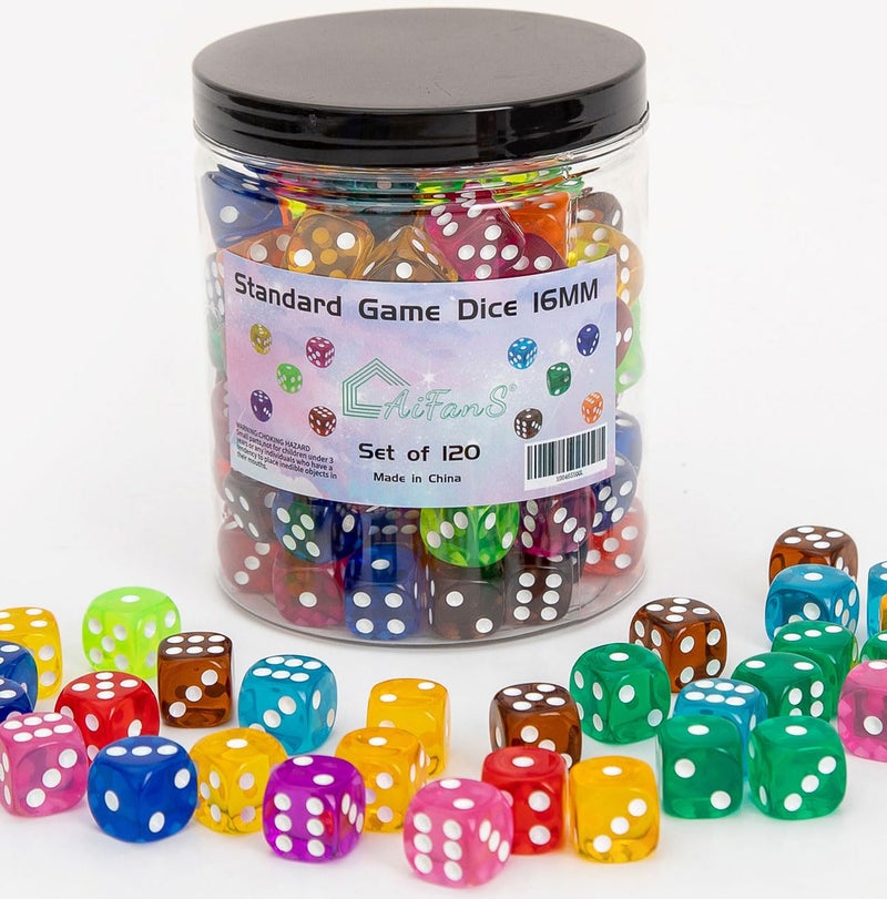 AiFanS 120 Pieces 16MM Dice Set 6 Sided Standard Game Dices with Portable Box for Board GamesWorker PlacementMath ActivitiesTranslucent Round Corners10 Colors - Image 3