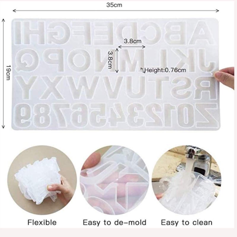 Artool NOLAAI ARTOOL Silicone Alphabet and Number Resin Art Mold Creative DIY Multipurpose Keychains Pendant Art and Craft Making Silicone Mold Epoxy Resin Letter and Number Frame Mould (A34) - Image 2