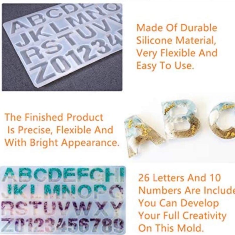 Artool NOLAAI ARTOOL Silicone Alphabet and Number Resin Art Mold Creative DIY Multipurpose Keychains Pendant Art and Craft Making Silicone Mold Epoxy Resin Letter and Number Frame Mould (A34) - Image 4