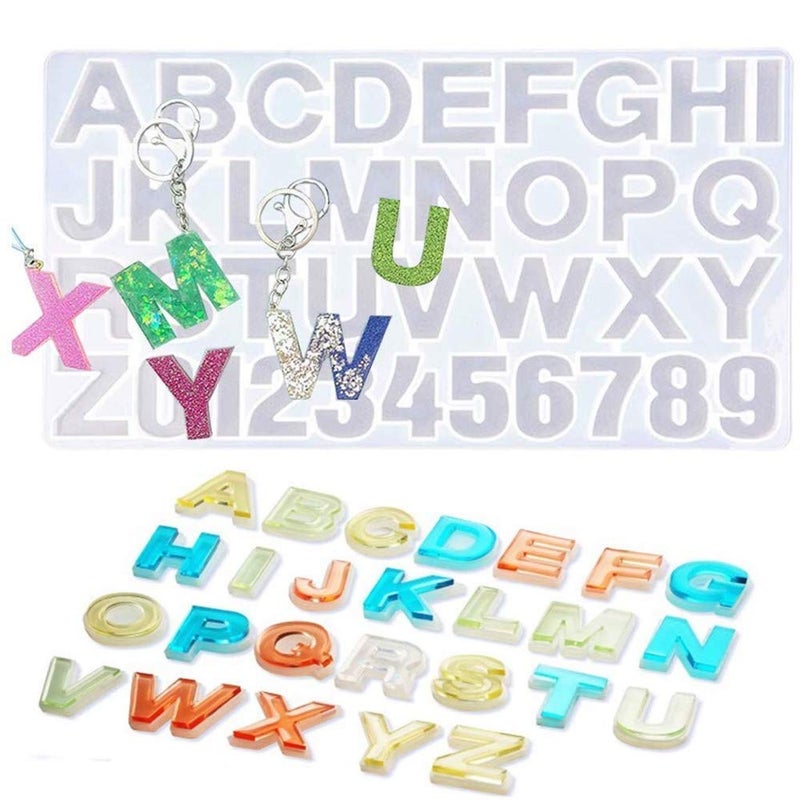 Artool NOLAAI ARTOOL Silicone Alphabet and Number Resin Art Mold Creative DIY Multipurpose Keychains Pendant Art and Craft Making Silicone Mold Epoxy Resin Letter and Number Frame Mould (A34) - Image 1