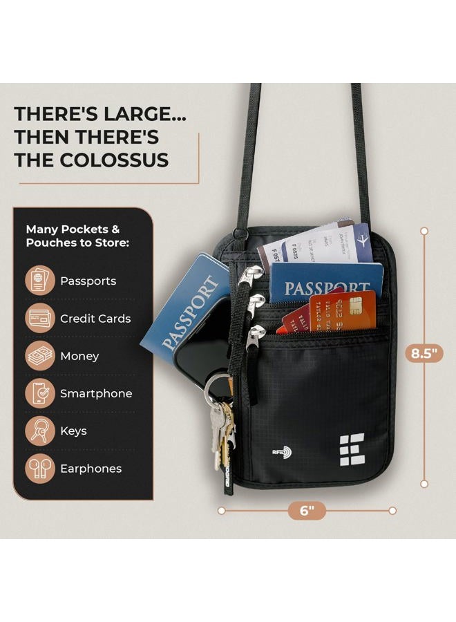 Zero Grid Travel Neck Wallet with RFID Blocking, Travel Neck Pouch Passport Holder for Women and Men Keep Valuables Safe (Midnight Black, Colossus) - Image 2