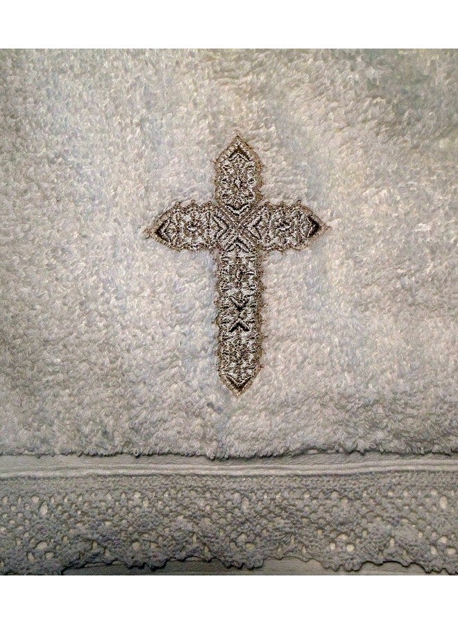 Integrity Designs Baptism Towel with Cross and Lace - Image 2