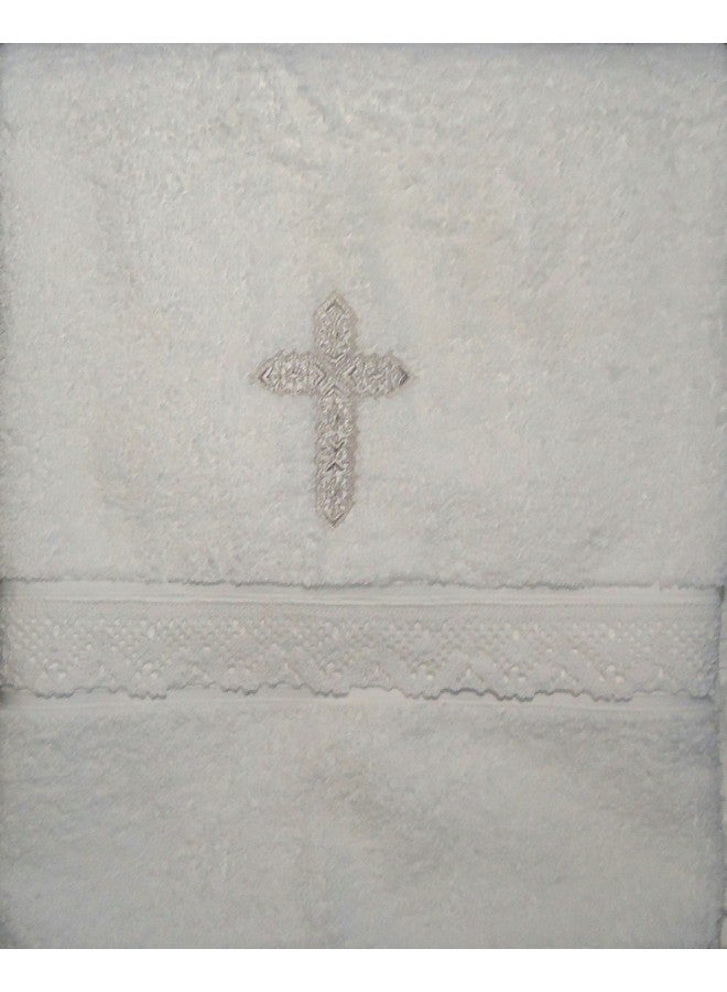Integrity Designs Baptism Towel with Cross and Lace - Image 1