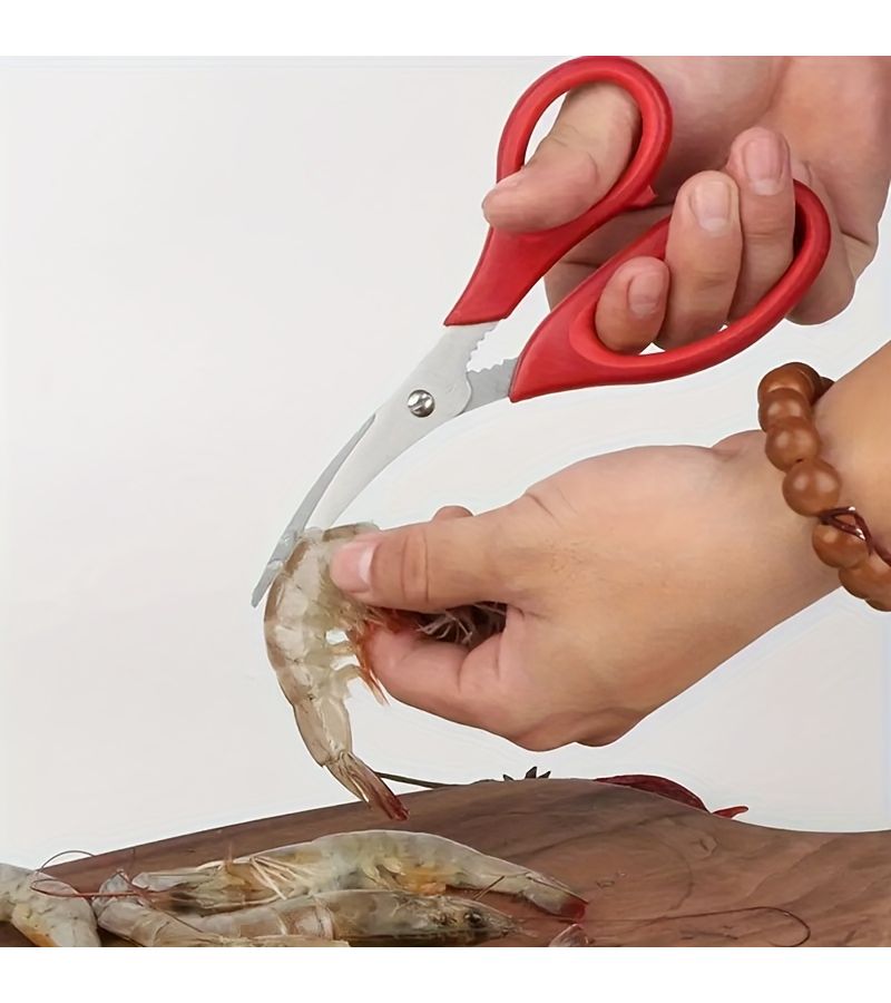 Red Stainless Steel Shrimp Deveining Kitchen Scissors Designed For Peeling And Cleaning Shrimp Intestines With Ergonomic Handle For Seafood Preparation - Image 4