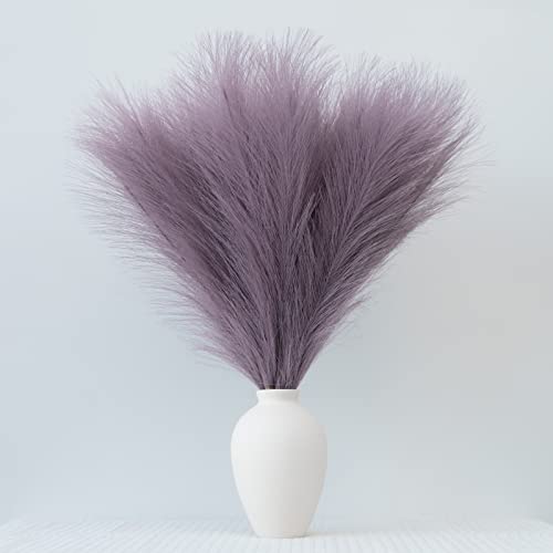 EVODIS EVODIS Pampas Grass Decor Fluffy Faux Pampas Grass 6 Stem 1845cm Pompous Grass Small Flower Arrangement and Vase Filler for Boho Home Wedding Decoration Light Purple 