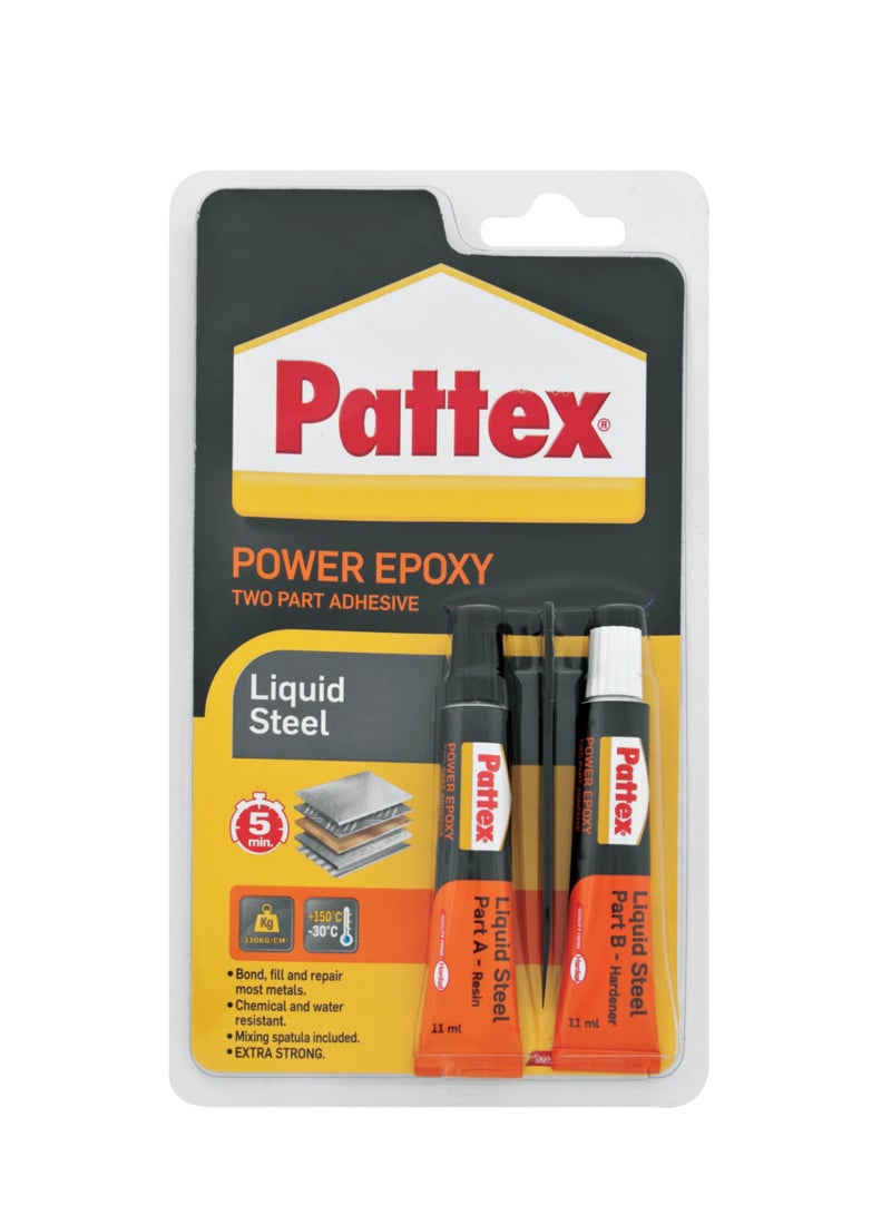 PATTEX Power Epoxy Liquid Steel Two Part Adhesive, 2x11ml - Image 1