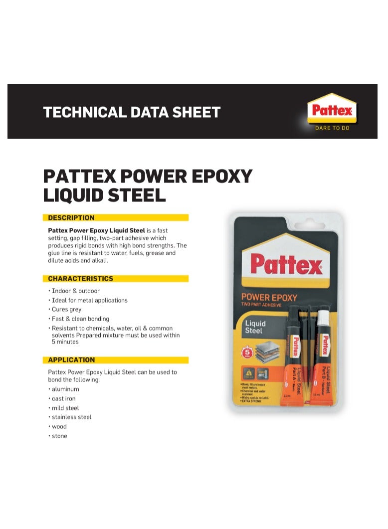 PATTEX Power Epoxy Liquid Steel Two Part Adhesive, 2x11ml - Image 3