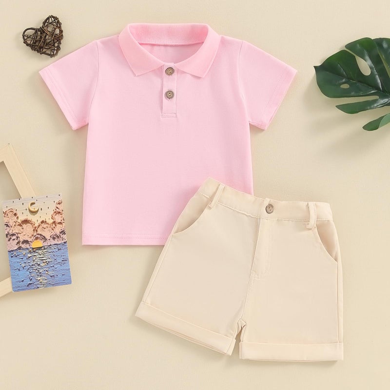 fhutpw Toddler Boy Short Sleeve Pique Polo Shirt & Casual Shorts Set Kids Summer Clothes Suit 2T 3T 4T Little Boys Outfits - Image 2