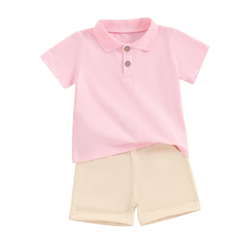fhutpw Toddler Boy Short Sleeve Pique Polo Shirt & Casual Shorts Set Kids Summer Clothes Suit 2T 3T 4T Little Boys Outfits - Image 1
