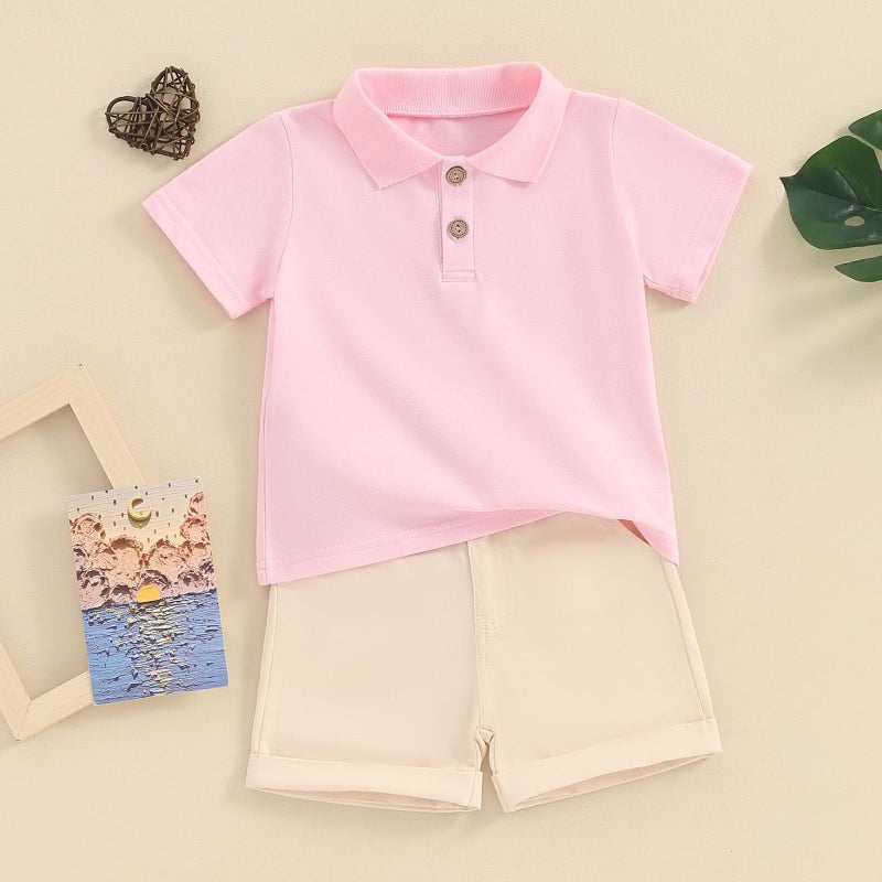 fhutpw Toddler Boy Short Sleeve Pique Polo Shirt & Casual Shorts Set Kids Summer Clothes Suit 2T 3T 4T Little Boys Outfits - Image 3