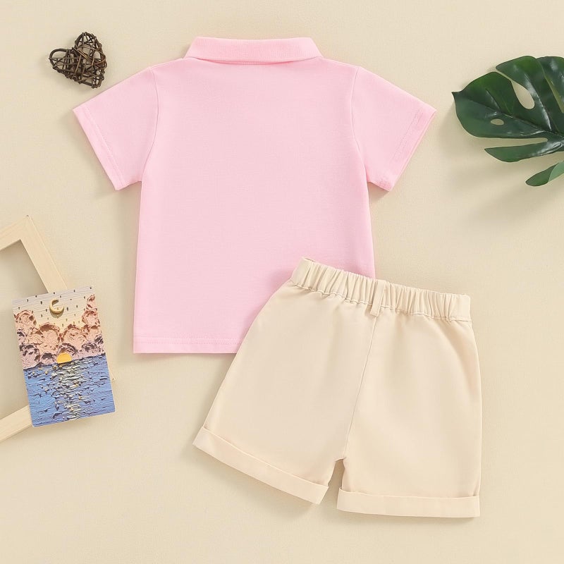 fhutpw Toddler Boy Short Sleeve Pique Polo Shirt & Casual Shorts Set Kids Summer Clothes Suit 2T 3T 4T Little Boys Outfits - Image 4