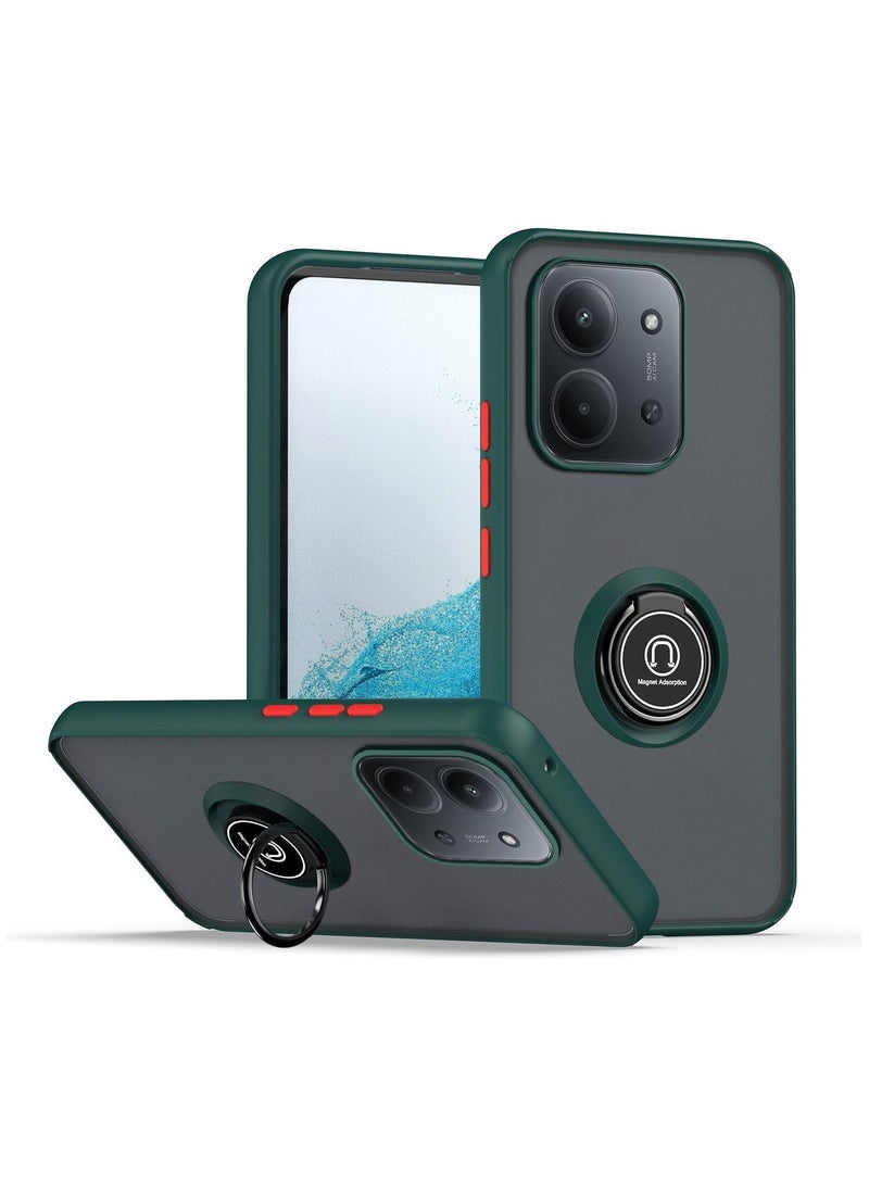 Case Compatible with Xiaomi Redmi 15C 2025 Camera Protection Thin Translucent Shockproof Matte Back Cover With 360 Rotational Car Mount Magnetic Ring Holder For Redmi 15C Green