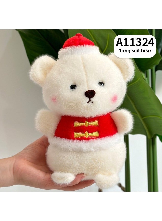 Loquat Plush Dolls Toys Dolls - Soft Stuffed Toy Bow Tie Blue Yellow Striped Shirt Brown Pants-Color:Tang Suit Bear 26cm-Height:8 Inch (color Random Hair) - Image 1