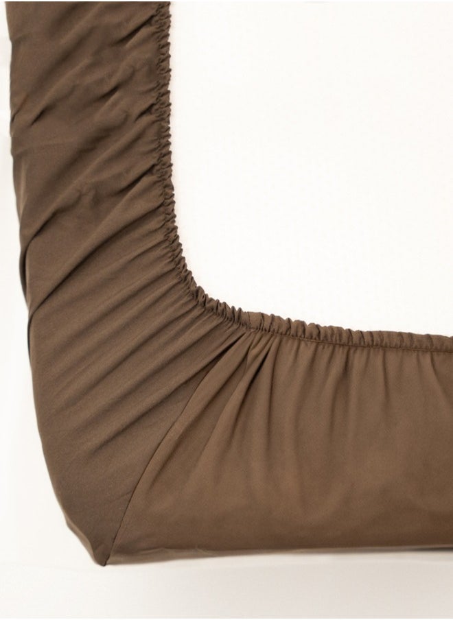 American Linen King Plain Fitted Sheet with 2 Pillow Case 200 x 200 Cm Coffee Brown  - Image 3